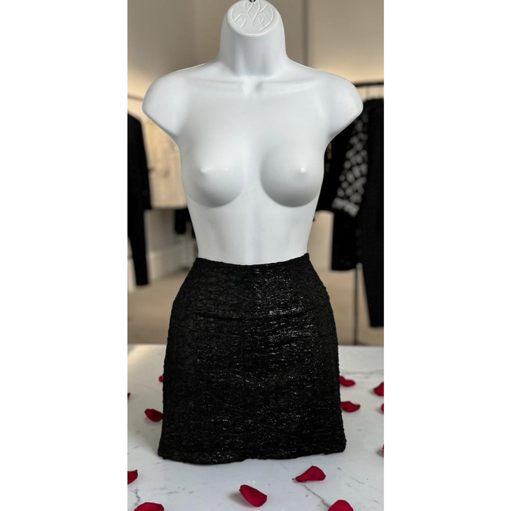 BCBG Black Glittery Fitted Mini Skirt Sz Small Stretch Sparkly Bodycon Short